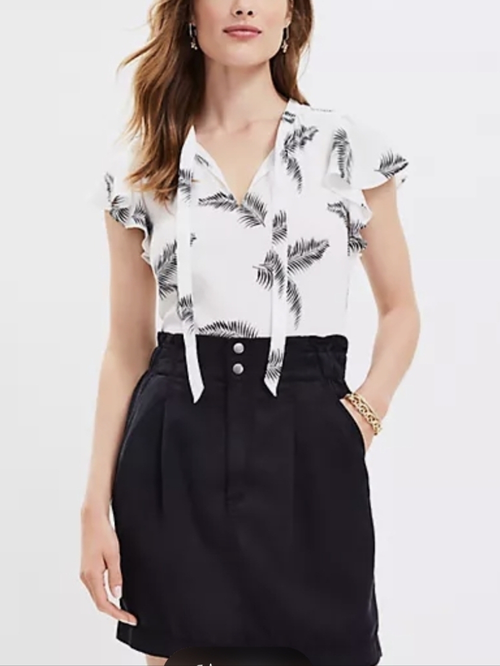 NWT The Loft Black Petite Emory Paperbag Pocket Skirt